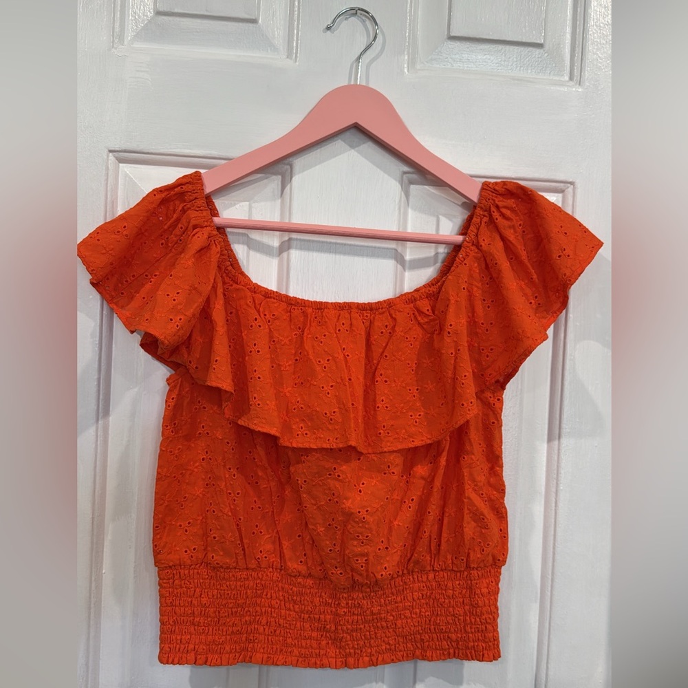 1. State Orange Flutter Sleeve Smocked Blouse